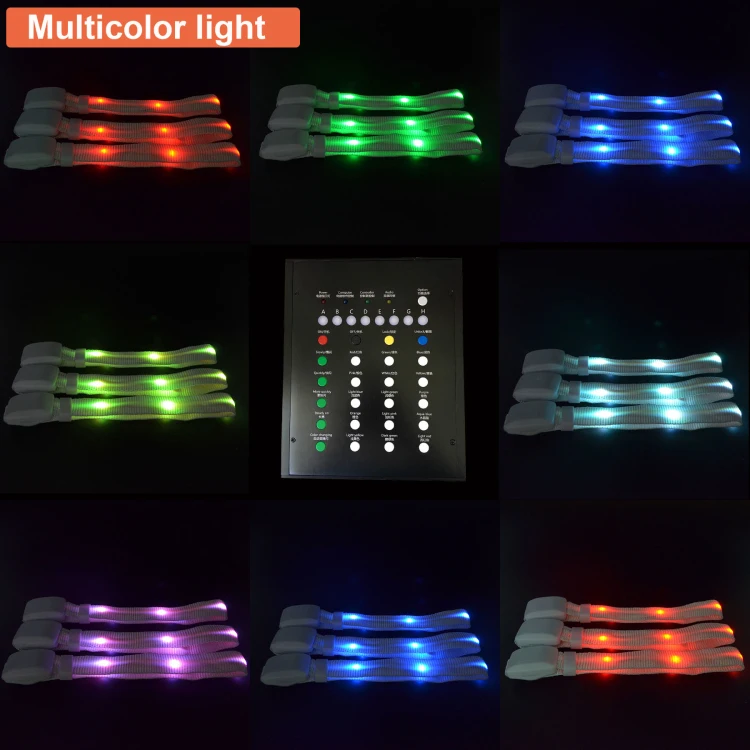 Remote Controlled 15 multicolor RGB DMX Proragrammed Nylon  LED Bracelet for Concert