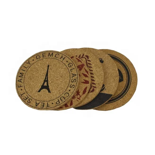 
Custom Made Coasters For Drinks Absorbent Cork Coasters Set on table with Holder cork wood base 
