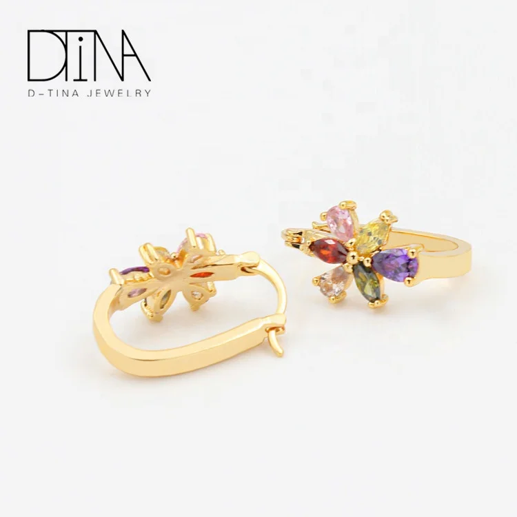 DTINA Gold Plated Cubic Zircon Flower Petals Clear Women Statement Drop Earring
