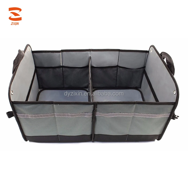 The Popular Car Trunk Organizer Foldable Storage Box with 12 Pockets and 2 Elastic Straps for SUV Vans Cars Trucks