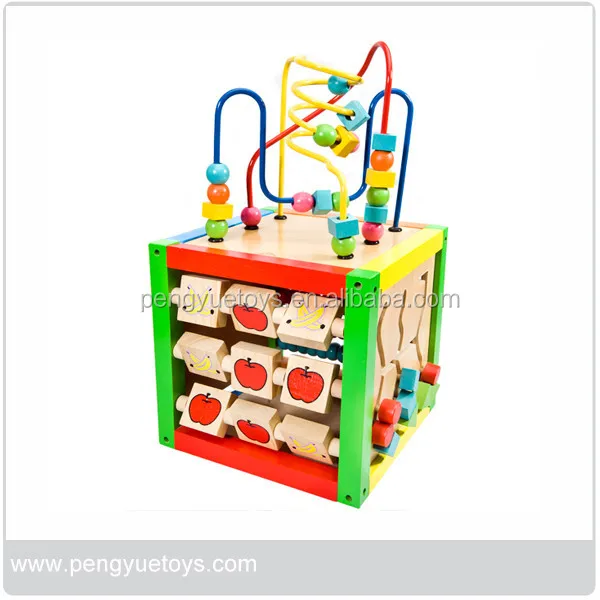 5 in 1 wooden beads maze cube, intelligent kids game for sale