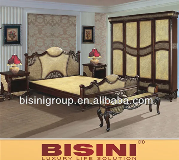 Classic Furniture French Carved Rattan Bed - Antique Reproduction Mahogany Indonesia (BF10-TR06)