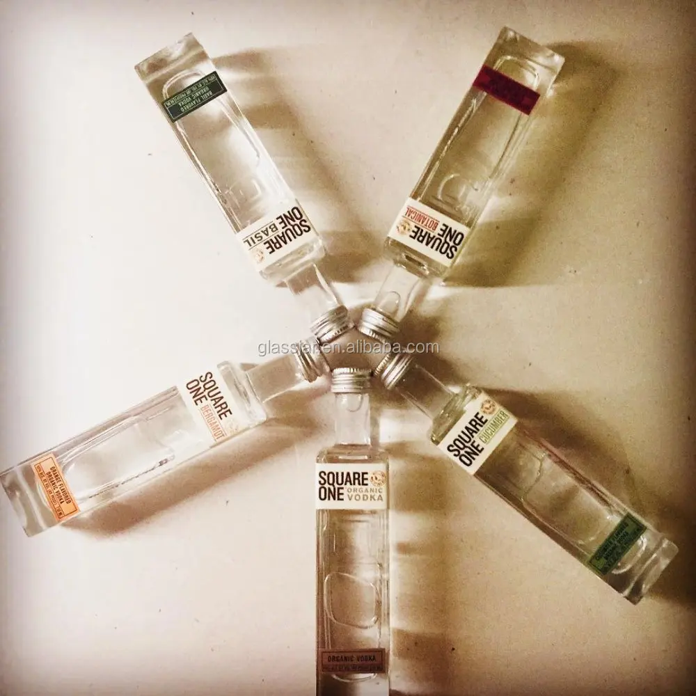 750ml square shape glass vodka bottle with aluminum cap