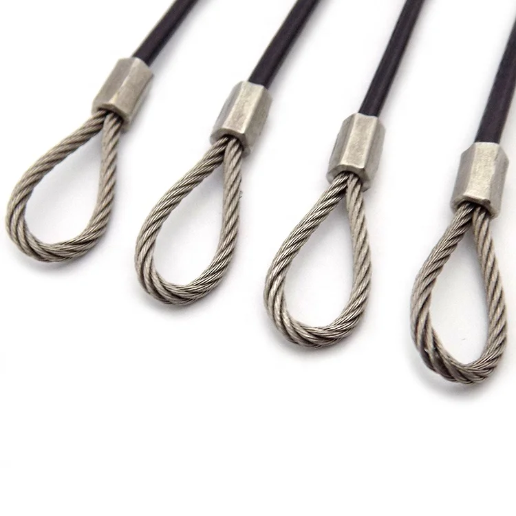 High Tensile Black PVC Coated Galvanized Steel Heavy Duty Wire Rope Cable With Loops for safety