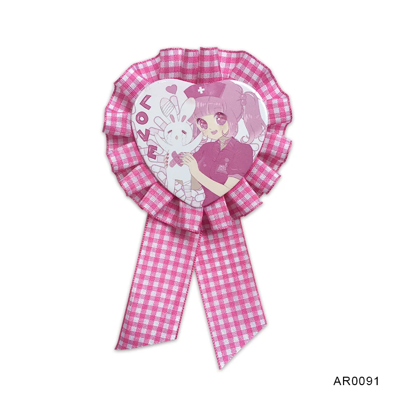 Factory Price lovely Anime printed Heart Button Badge Rosettes Ribbons Awards