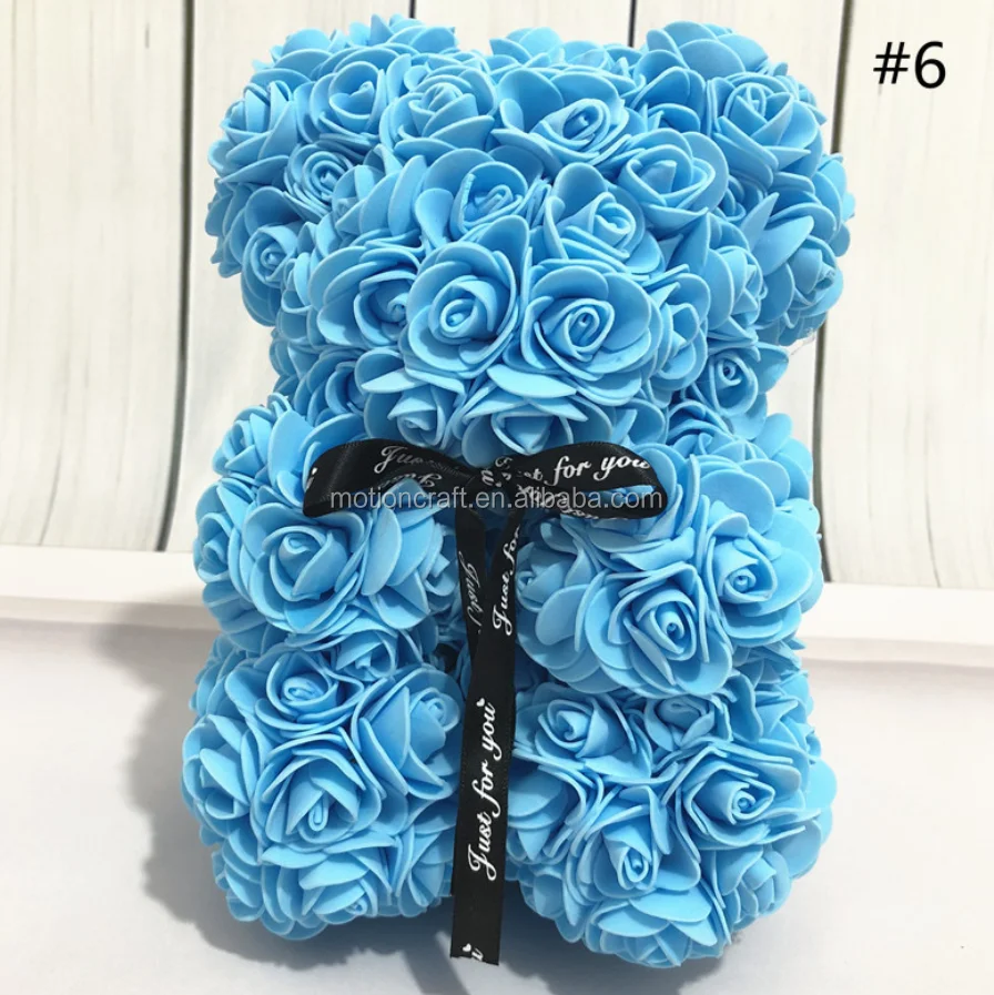 Small cute artificial PE foam  single rose flower teddy bear wholesale