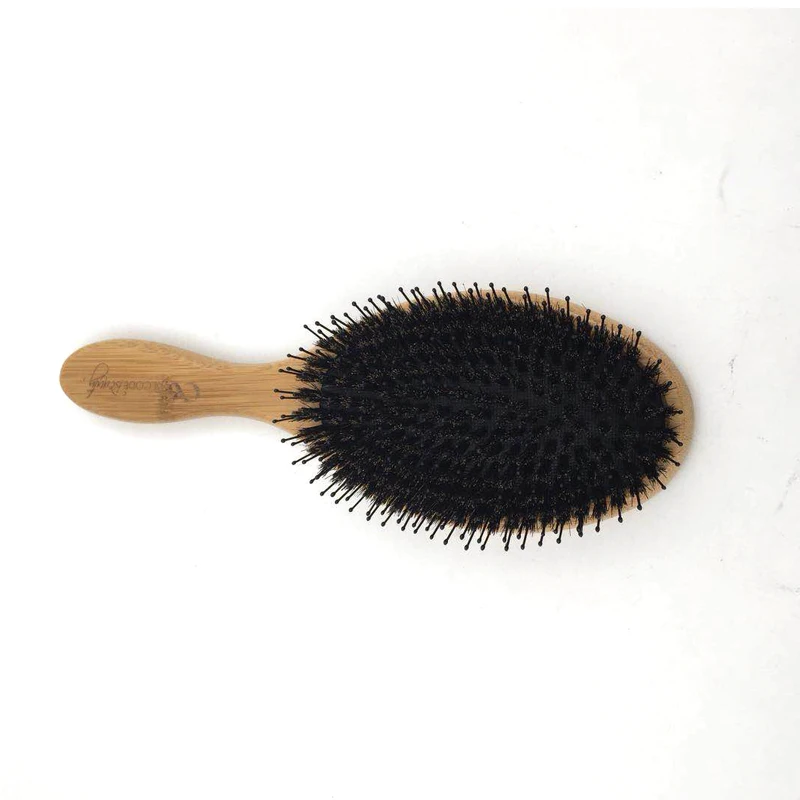 custom box Bamboo material brush comb with nylon mixed boar bristle hair comb set boar hair brush with nylon pins brushes