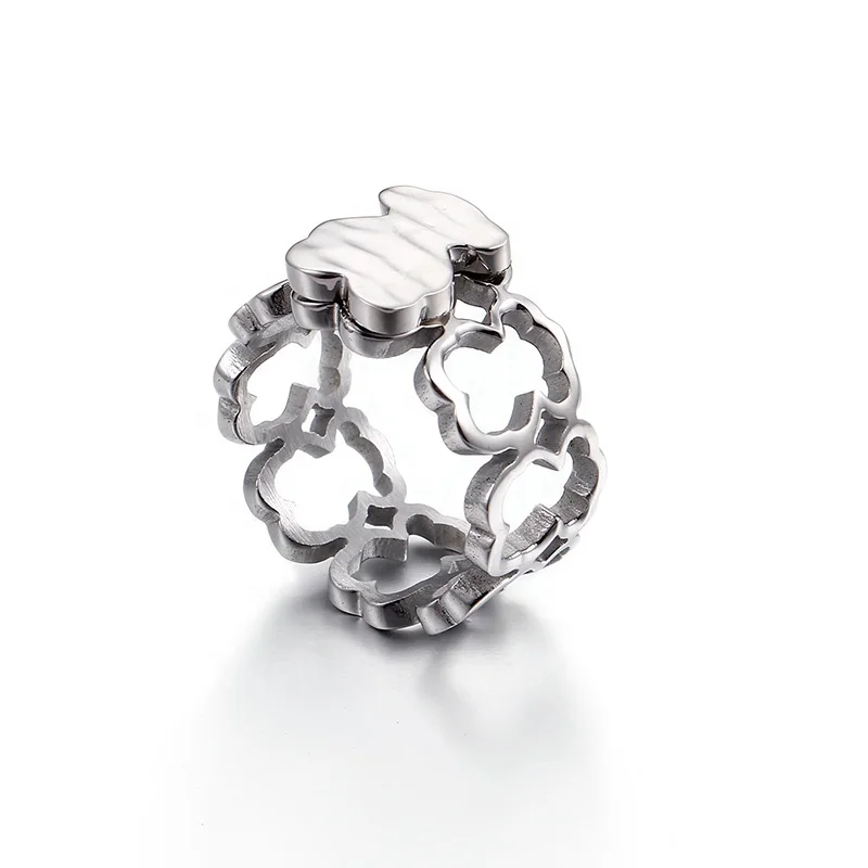 Stainless Steel Vogue Jewellery Bear Shaped Hollow Ring Design Ladies Silver Band Rings