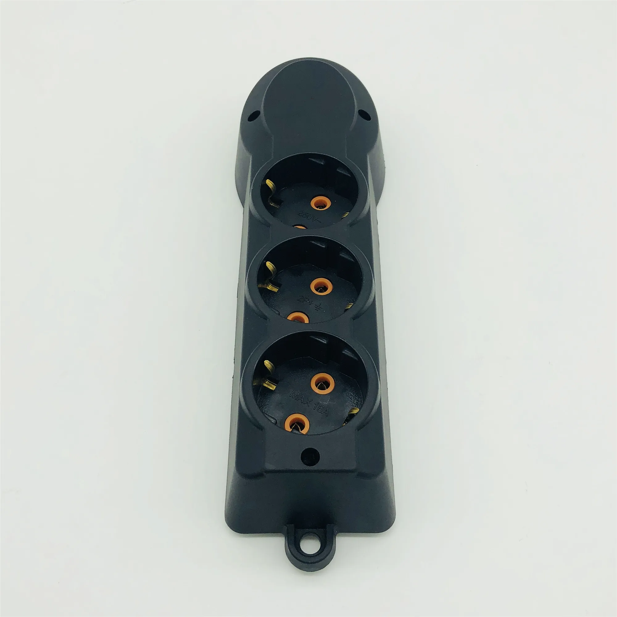Black 3 Outlets European Plug Schuko Extension Socket Power Strip with Child Protector