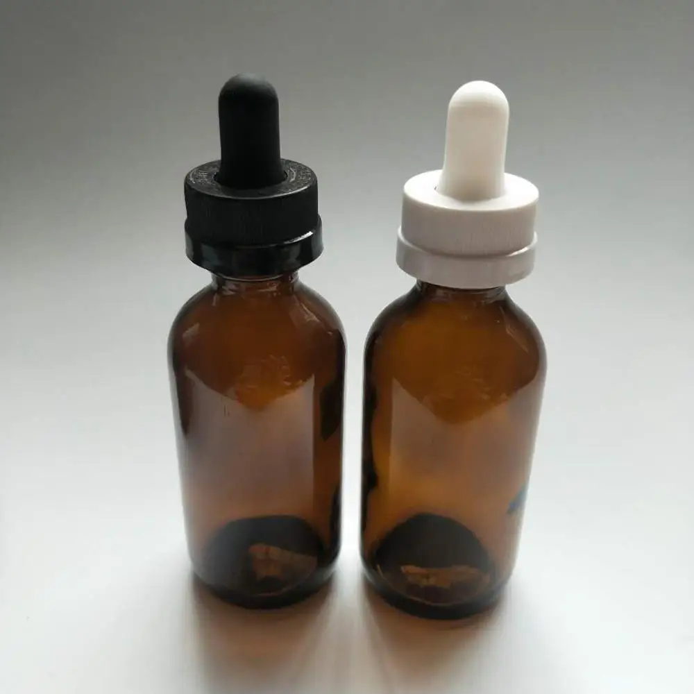 60ml brown Boston glass bottle with dropper cap and perfume spray tip