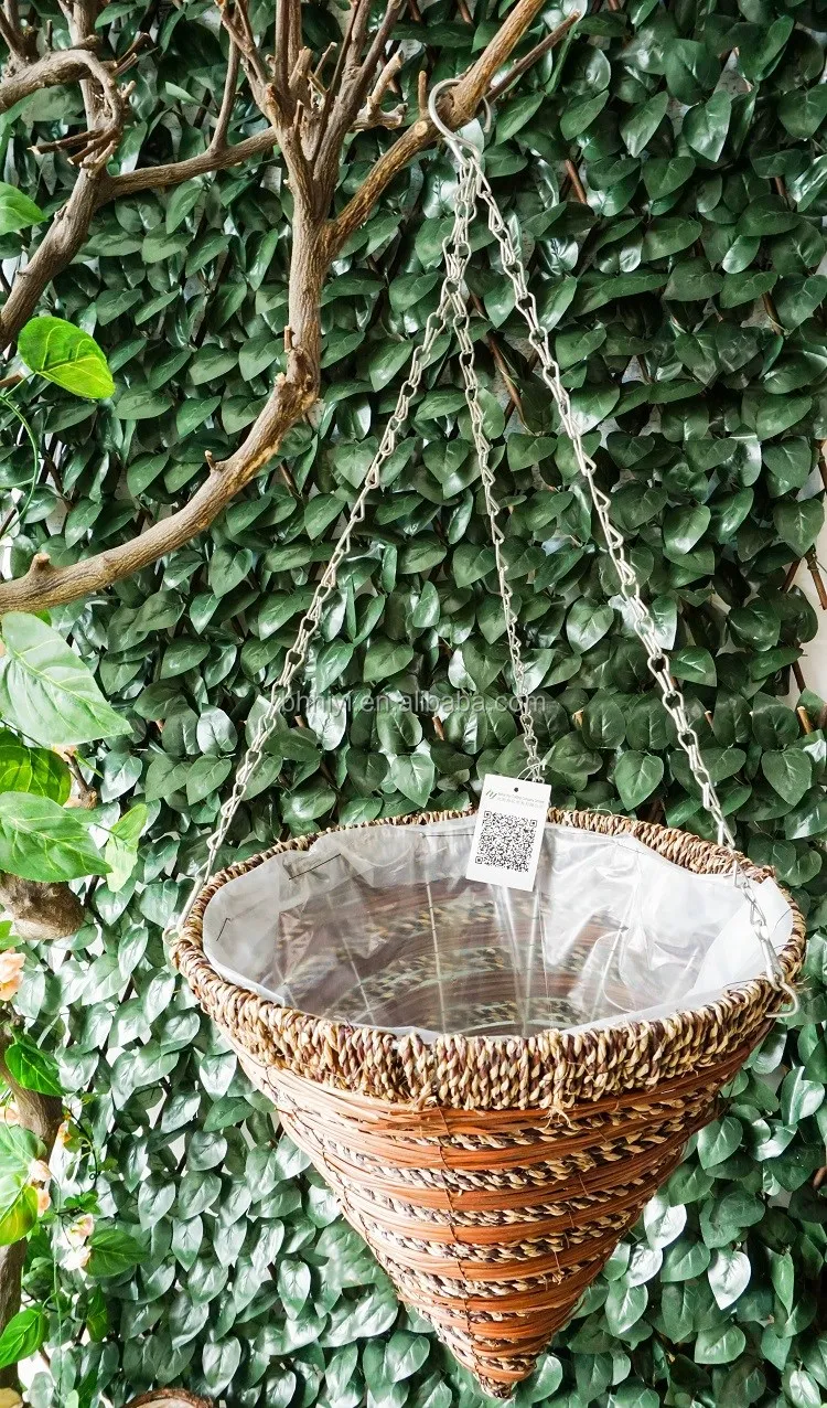 
Customized Size Cone Hanging Basket with Plastic Liner for Outdoor/indoor Decoration Flower Plant Pots 