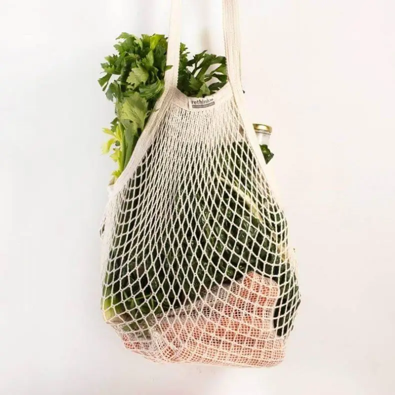 
Net Shopping Bag 5Pcs Reusable Mesh Cotton Shopping Tote Handbag Portable String Bag Organizer for Grocery Shopping/Outdoor Pack 