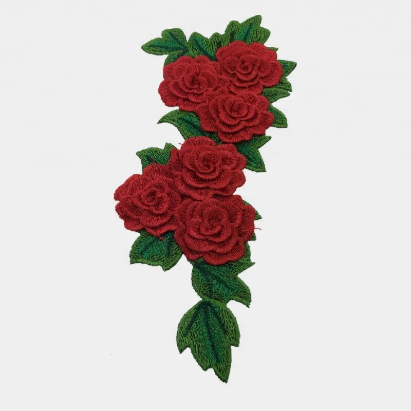 3D Deep Red Rose Flower Patch Embroidery Iron On Applique Patch For Clothing Craft Repair Sticker for Dress Hat Bags