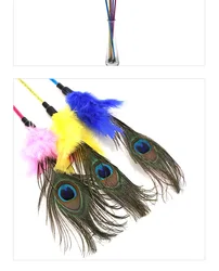 Cheap interactive cat teaser toy purely handmade peacock colorful feather bells for cat