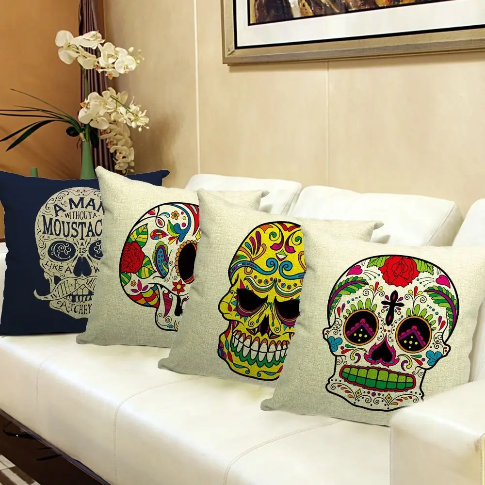 Череп печатный 45 x 45 см / 17.7 x 17.7 ' лен подушка для диван декоративные бросок хлопок диван декора диване