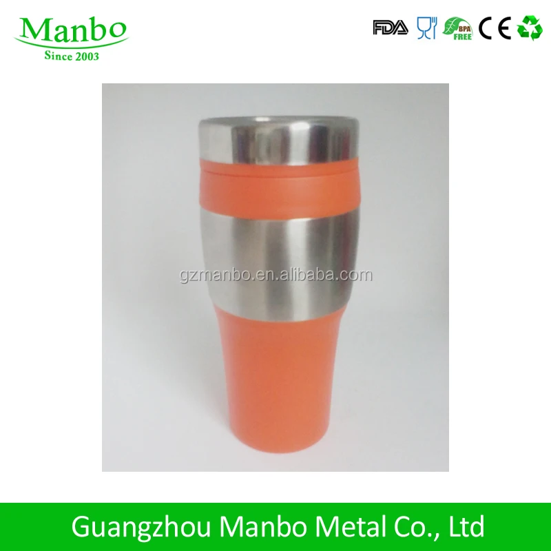 Double Wall Inside Stainless Steel Outside Plastic Auto Coffee Travel Mug With Handle