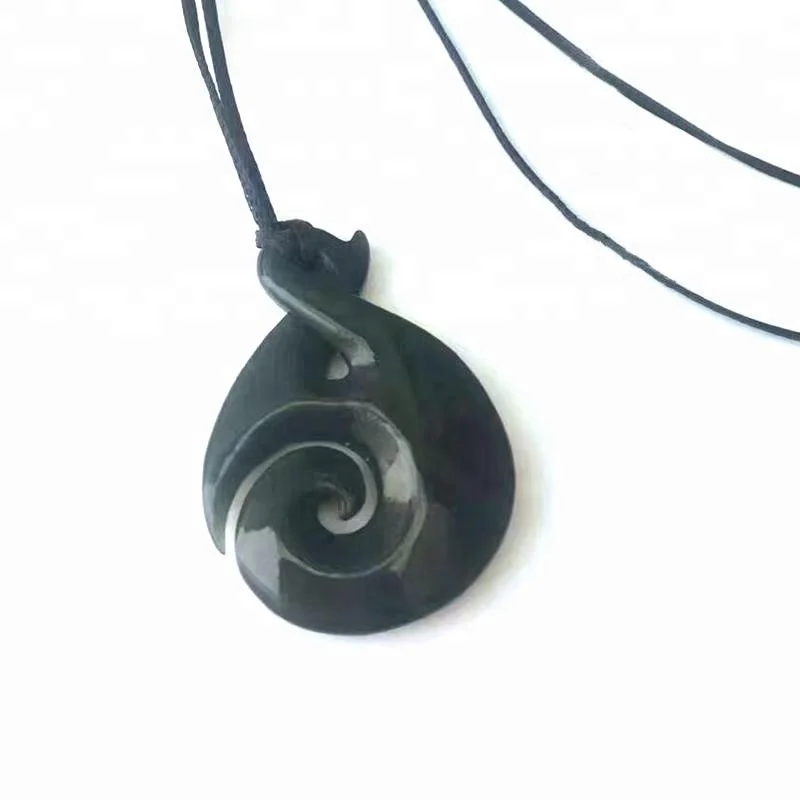 
Maori Style Twist Swirl Natural Dark Green Nephrite Jade Pendant 
