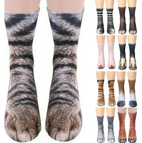Animal Paw Socks 3D Digital Simulation Print Cat Dog Foot Hoof Paw Feet Crew Socks Adult Socks
