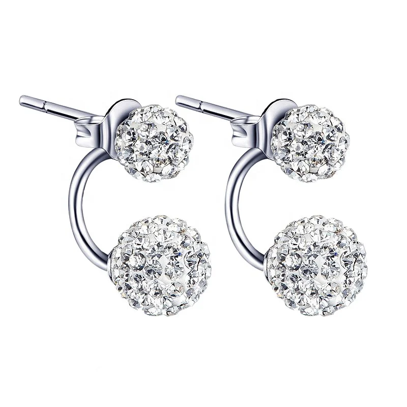 CGO05 6-9mm Zircon Filled Double Sided Ball Silver Color Stud Earrings for Women Female Studs