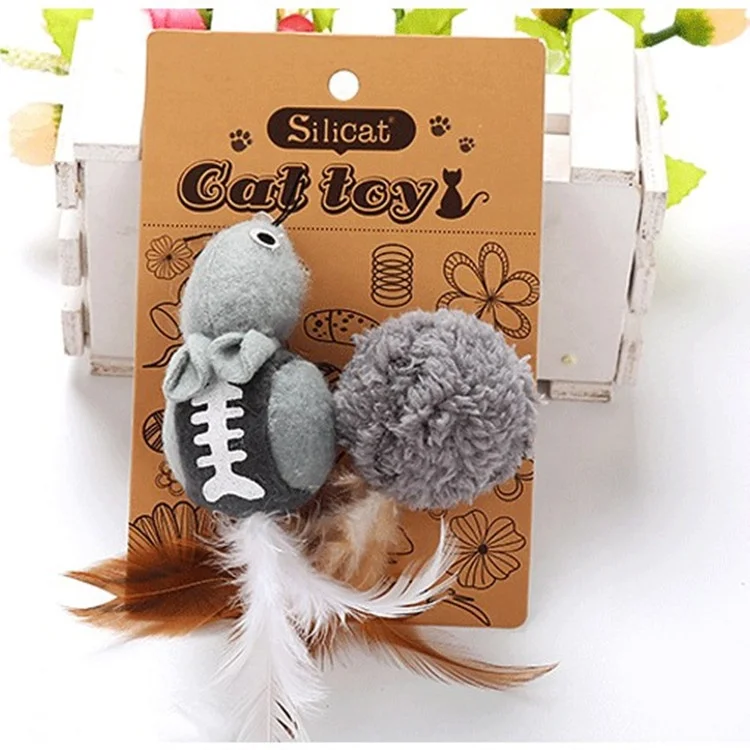 Wholesale interactive catnip cats kittens toys Christmas gift set soft plush mouse balls cat mint chew toys with feather tails