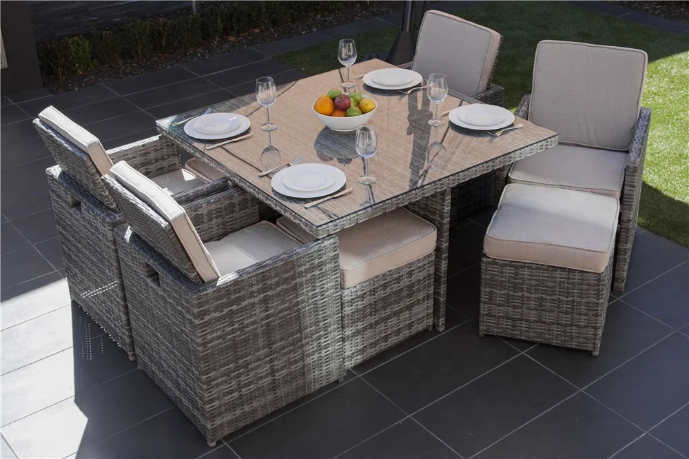 9 шт., набор плетеных кубических обеденных столов для сада