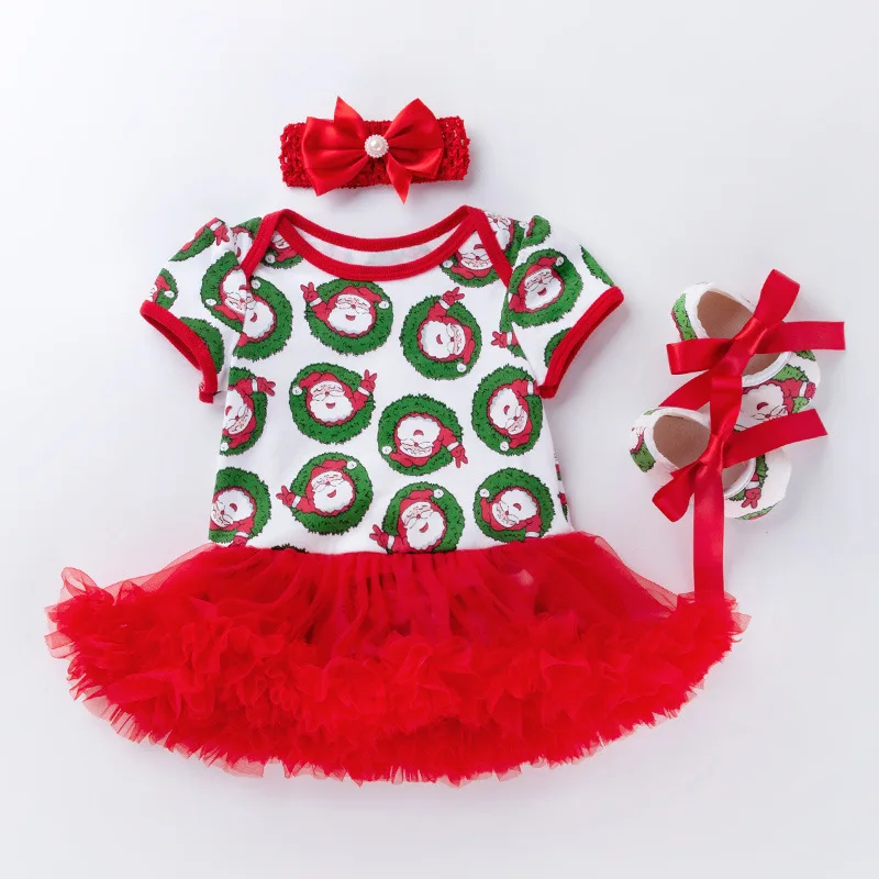Hao Baby Cartoon Snowflake Dress Baby Holiday Set Cartoon Baby Romper Girl Holiday Clothing Christmas Kids Clothes