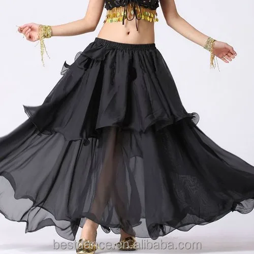 arab belly dance long skirt chiffon skirts women dancing 3 rows skirts