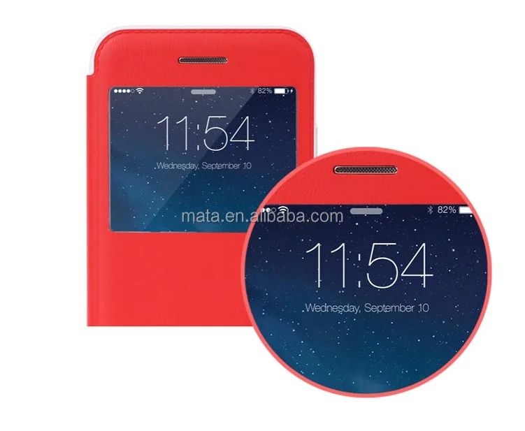 Лучшие продажи сенсорный металл передняя смарт вид из окна искусственная кожа фолио флип чехол с подставкой для iPhone 6