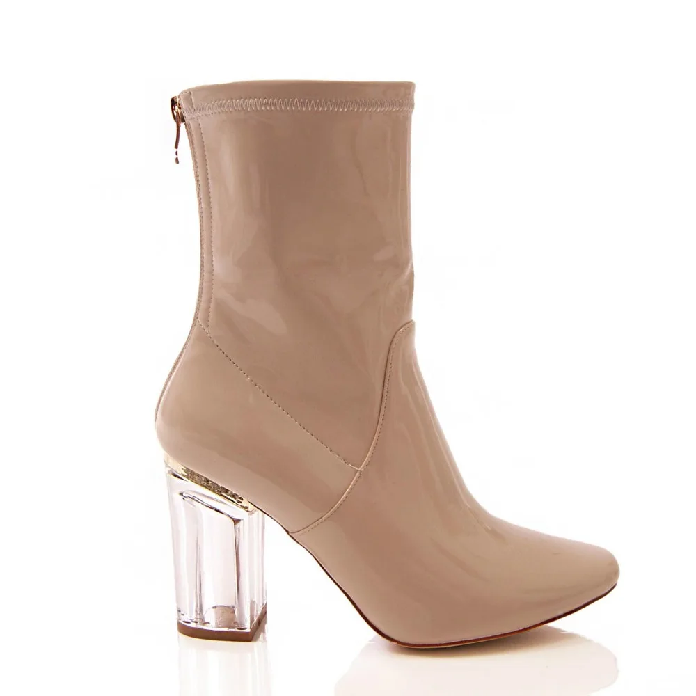 Winter new style pu upper pointed toe transparency heel women ankle boots ladies high heel boots shoes factory custom logo
