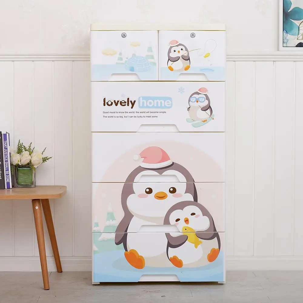 Cartoon Baby Wardrobe Clothes Closet Drawer Cabinet Plastic Kids Cupboard Children Plastic Drawer Storage with Lock