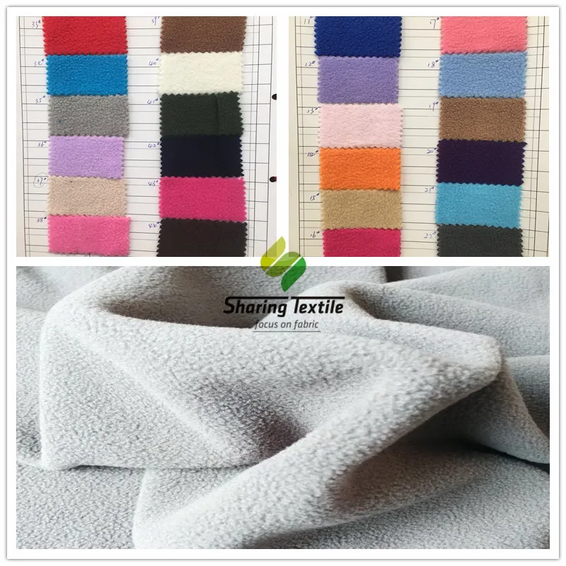 Stock Hundred Colors 180~300gsm Knitted Polyester Microfiber Sherpa Polar Fleece Two Sided Brushed Antipiling Jacket Fabric