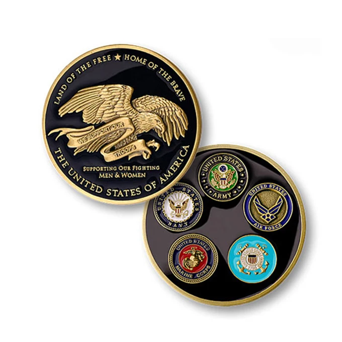 zinc alloy 3d eagle antique gold plated soft enamel metal military coin