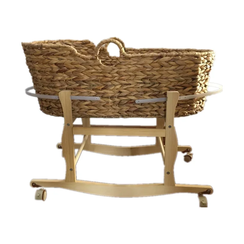 Корзина кукурузной шелухи Моисея ручной работы для детского сна и деревянная подставка с колесами