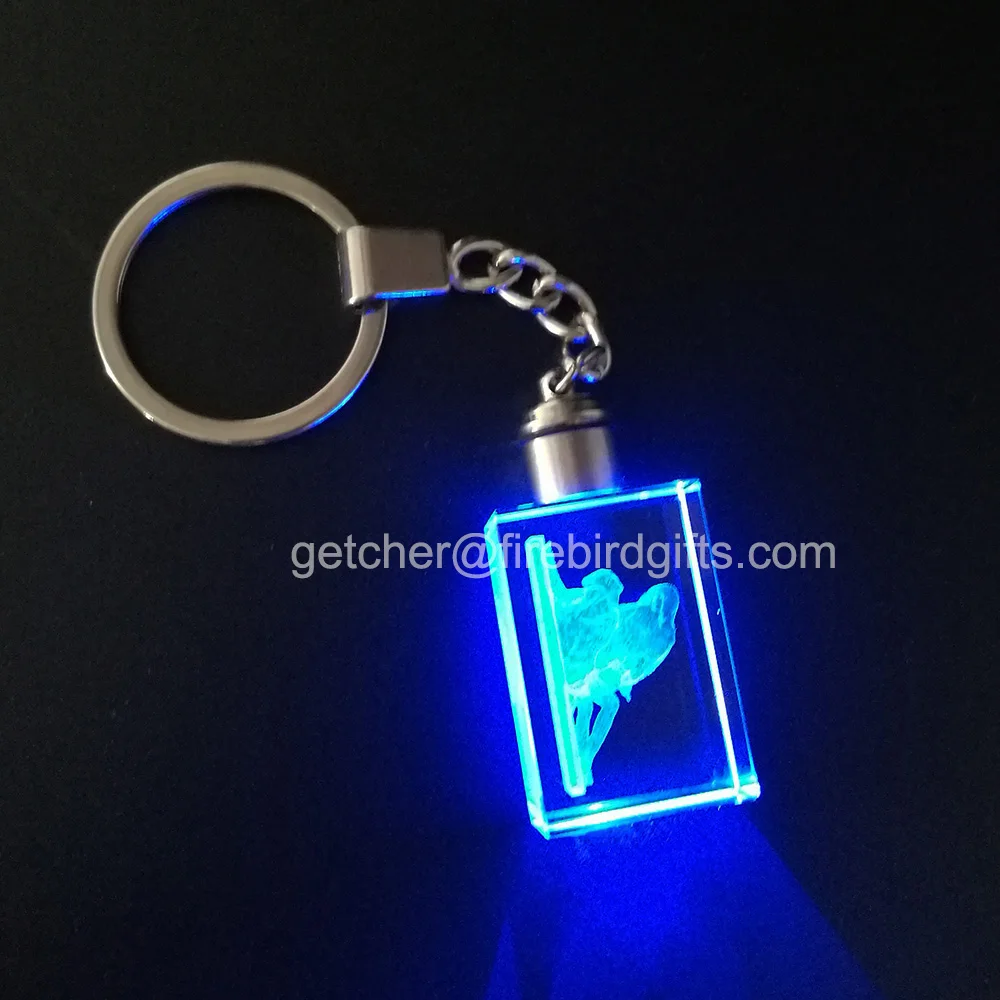 custom 3d laser engraving sublimation photo  led light crystal glass keychain