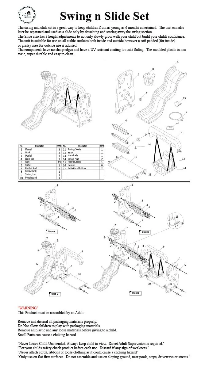 New Design Kids Slide and Swing Plastic Playground Equipment