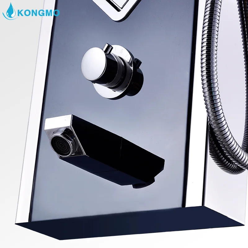 LED Bathroom Shower Panel Multi-Function 304 Stainless Steel Wall Mounted Cold And Hot Water Amazon Hot Sales Matt Black 8006