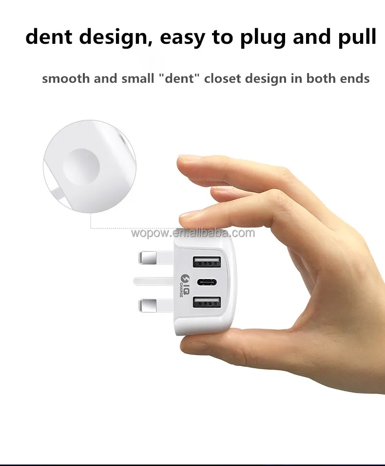 
WOPOW A15 IQ 17W plug adapter multi port uk usb type c chargers for mobile phone 