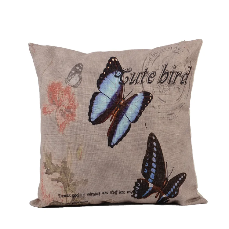 Fashion style with butterfly pattern cushion design high quality linen material cushion home decor pillow