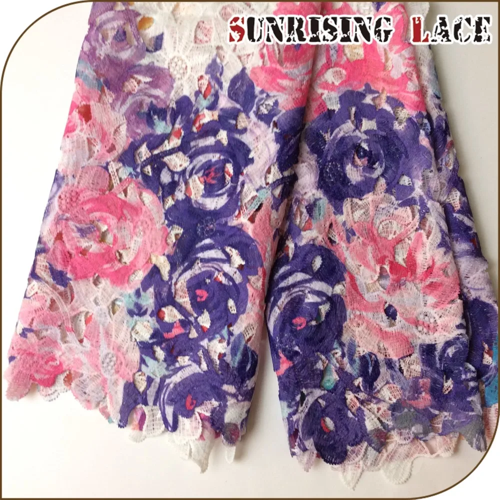 Direct Factory Garment Cheap Sample Polyester Stretch Computer Embroidery Printed Net Lace Fabric