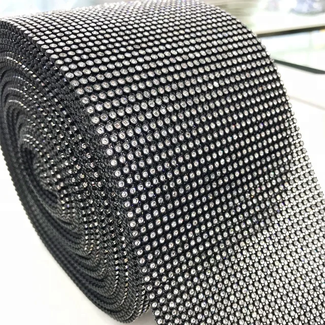 va012 wholesale SS6 30rows plastic crystal mesh trim rhinestone mesh plastic for decoration