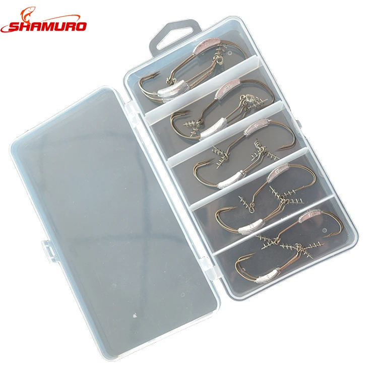 25 Pcs/box High Strength Lead Jig Head Hooks Offset Fishing Hook With Soft Worm Spring Lock Pin