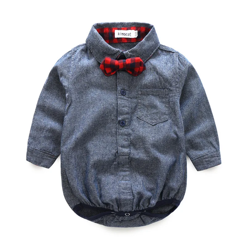latest pure color stock fashion infant baby bodysuits denim pants hot sale boy suits
