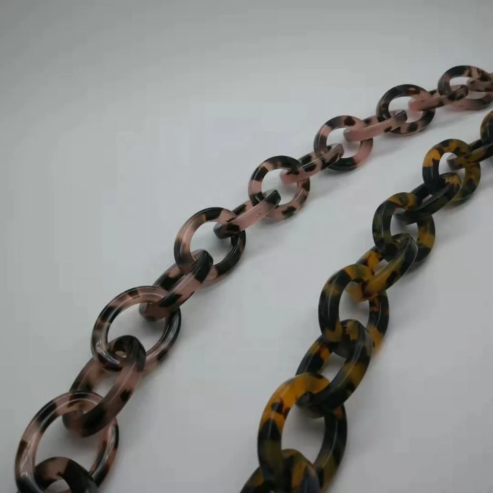 Peichi Tortoise shell acrylic hand bag chain handbag strap factory   gold and marble color mix link