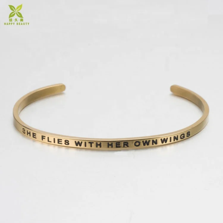 Personalized jewelry custom engraved letter name metal cuff bracelet bangle inspirational cuff bracelet