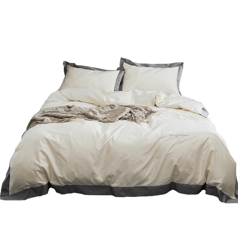 Supplier Cotton Satin Bed Cover China Woven 60 Solid 100% Cotton Grade a Sheet, Pillowcase & Duvet Cover Sets Embroidered 4 Pcs