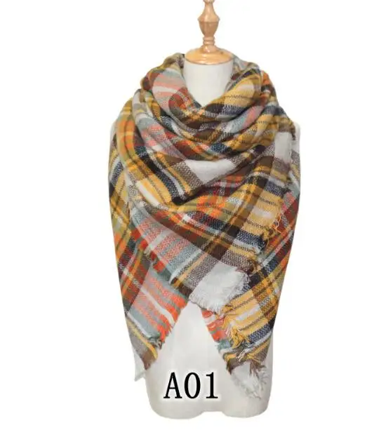 HOT!!! Personalized 60 color stole Square Oversized Plaid Blanket Scarf Tartan women cashmere scarf