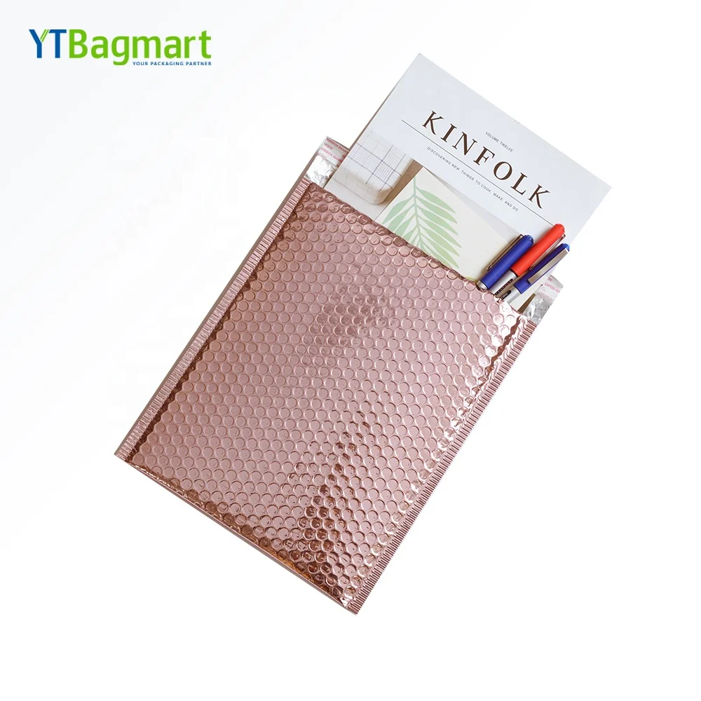 Оптовая продажа, пользовательский полиэтиленовый пакет для почтовых отправлений YTBagmart, доставка одежды, розовое золото, пузырчатая почта