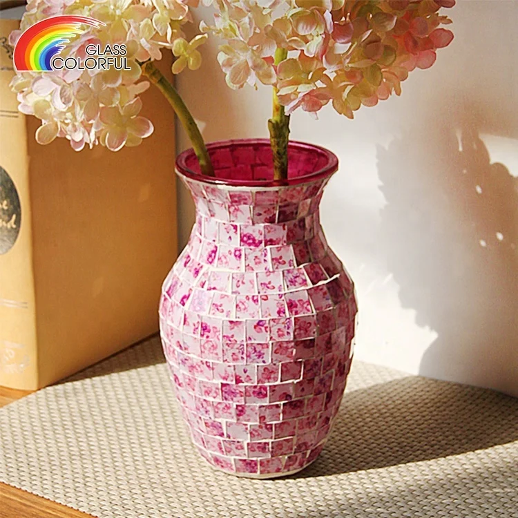 Pink colored mosaic wholesale glass vase creative home wedding office decoration