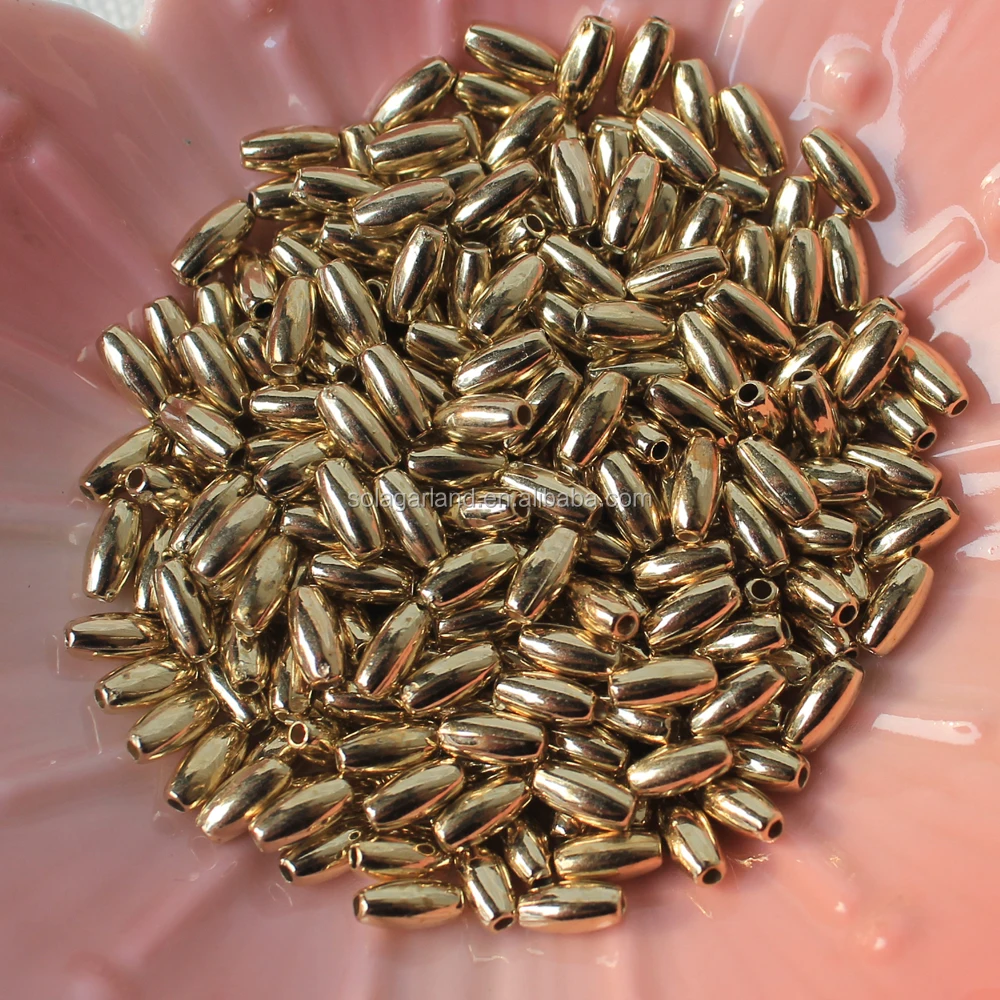 3*6MM & 4*8MM Gold/ Plated Acrylic Rice Beads Plated Oval Rice Shaped Beads Jewelry Supplier