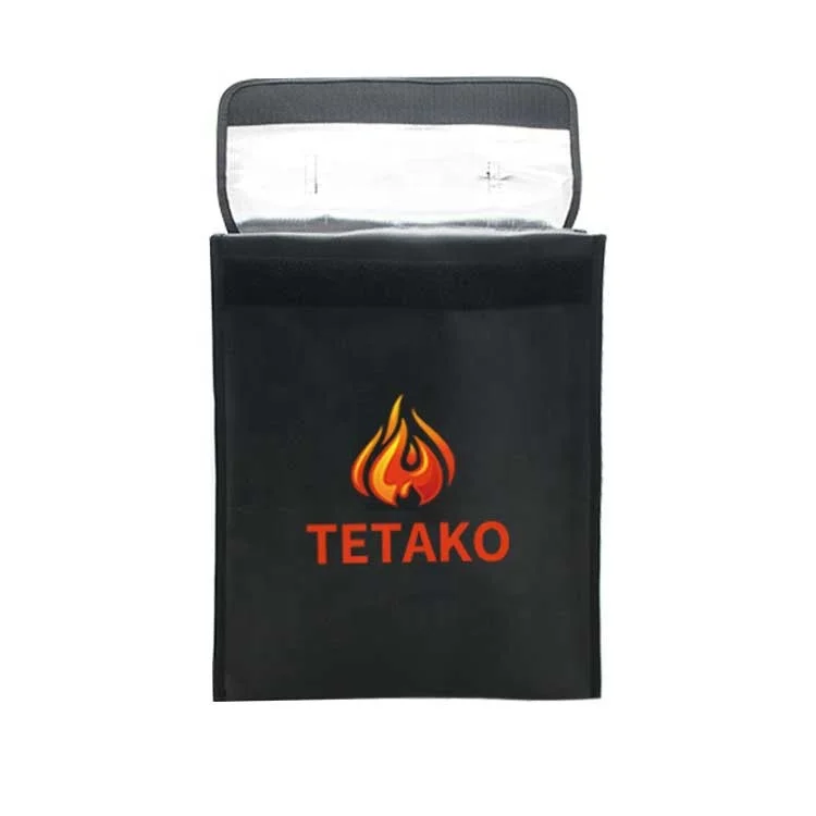 Custom logo tote security large zipper waterproof fireproof bag for documents